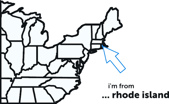 Map of northeastern United States pointing to Rhode Island
